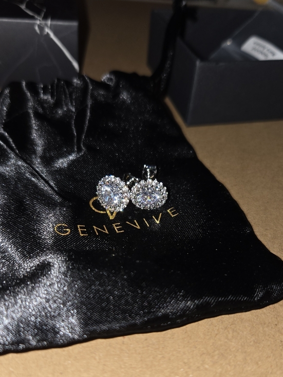 Genevive Jewelry - Genevive Silver Halo Round CZ Stud Earrings - White